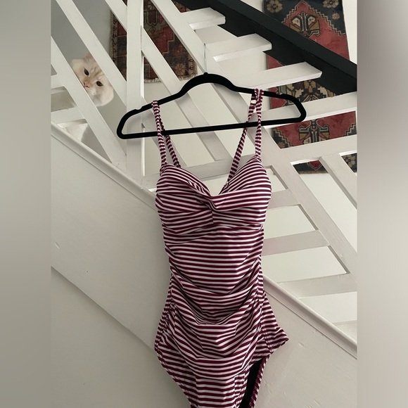 Retro Striped One Piece Swim Suit - Picture 2 of 7